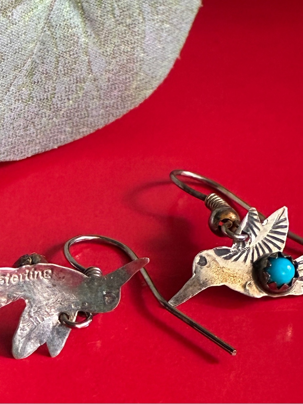 Sterling Hummingbird Earrings with Turquoise Accent - Silver Tone - Picture 5 of 5